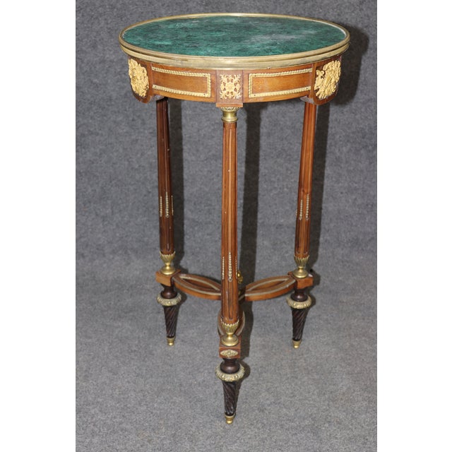 Gemstone 19th C French Louis XVI Bronze Ormolu Mounted and Malachite Top End Table For Sale - Image 7 of 15