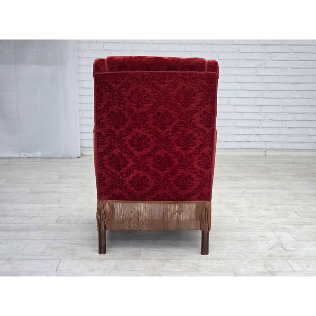 Vintage Danish Oak Armchair with Velour Upholstery, 1950s For Sale - Image 6 of 17