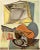A stunning period vintage offset lithograph, full-color print, after Cubist painting "Still Life with Guitar" (Nature...