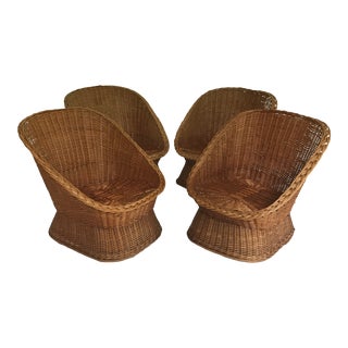 1970s Boho Chic Wicker Patio Lounge Chairs - Set of 4 For Sale