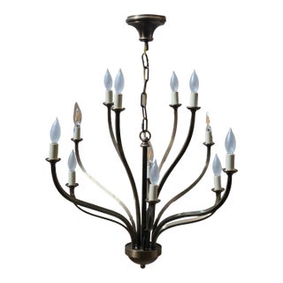 Sleek Modern Patinated Brass 12 Arm Chandelier Attributed to Hart Associates For Sale
