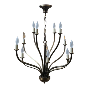 Sleek Modern Style 12 Arm Brass Chandelier