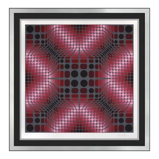 Late 20th Century Boulonss Geometric Abstract Red Silkscreen Victor Vasarely For Sale