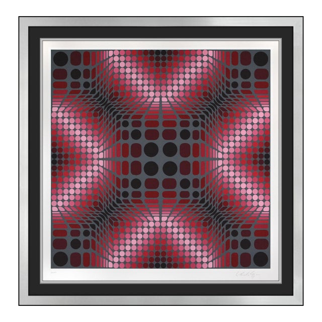 Late 20th Century Boulonss Geometric Abstract Red Silkscreen Victor Vasarely For Sale