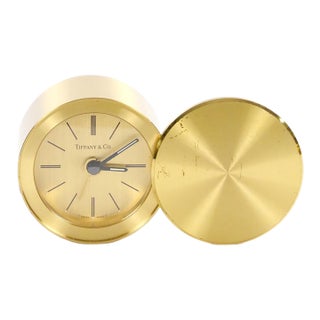 Mid 20th Century Tiffany & Co. Gilt Bronze Round Shape Desk Clock For Sale