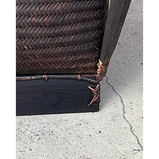 Chic Vintage Maximalist Tribal Rattan Storage Trunk / Japandi Coffee Table With Carved Guardians For Sale - Image 12 of 12