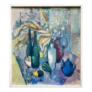 European School, Still Life with a Blue Teapot, 1950s, Oil on Canvas For Sale