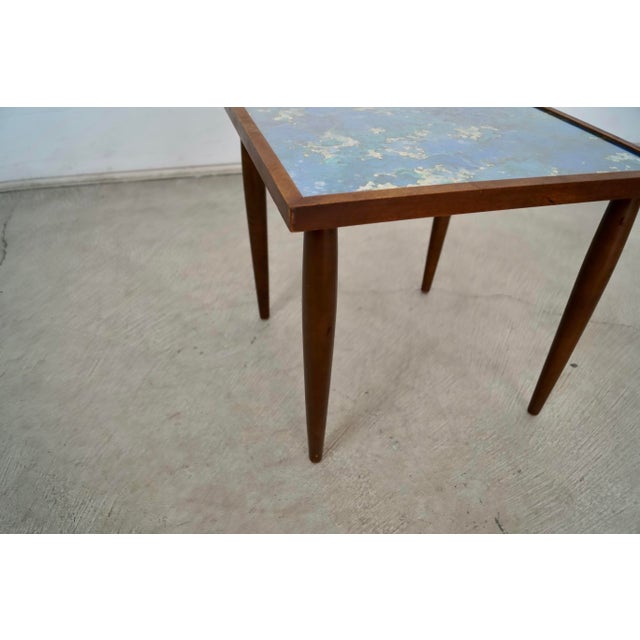 1960’s Mid-Century Modern Walnut & Foil Glass Side Table For Sale - Image 12 of 12