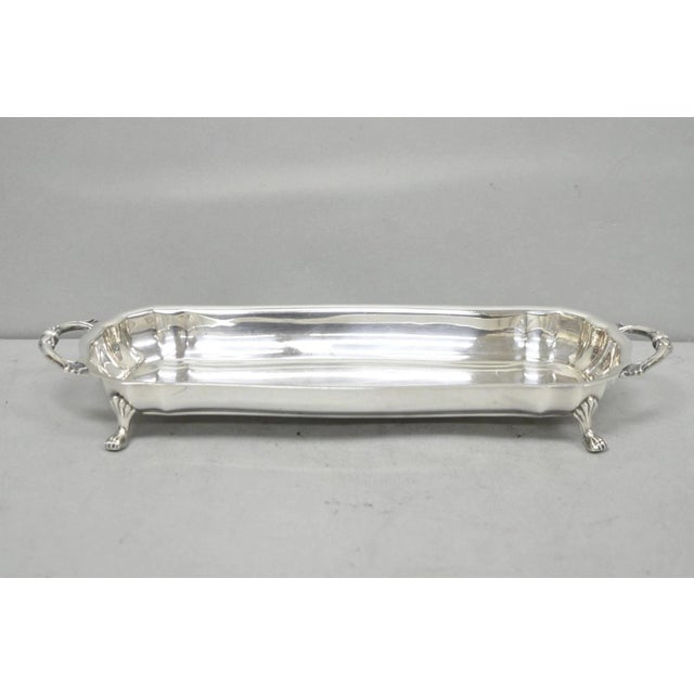 Traditional Vintage English Regency Silver Plated Paw Foot Scalloped Narrow Trinket Dish For Sale - Image 3 of 11