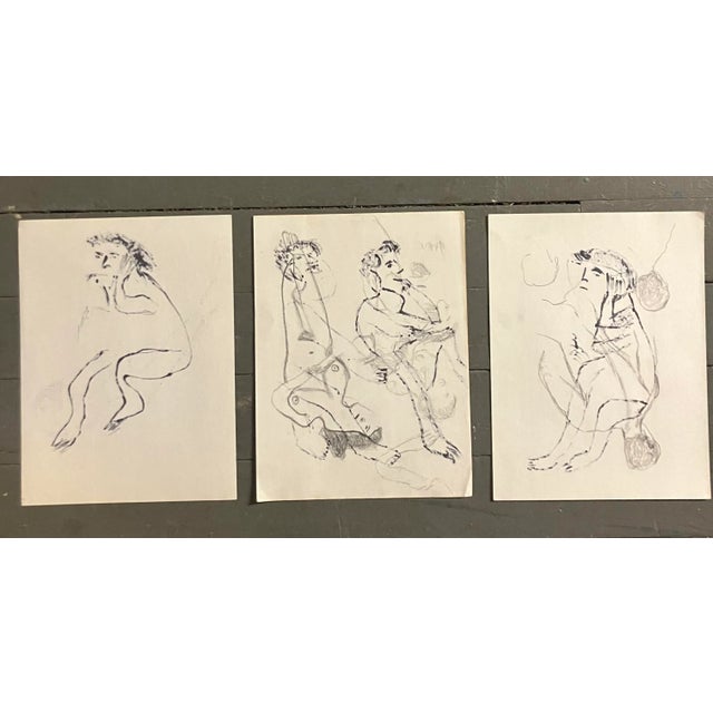 3 original 9 x 12 marker drawings on paper unsigned unframed