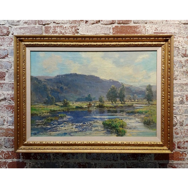 Bertram Pressman -Countryside in a River Landscape -Oil Painting 1918 For Sale - Image 12 of 12