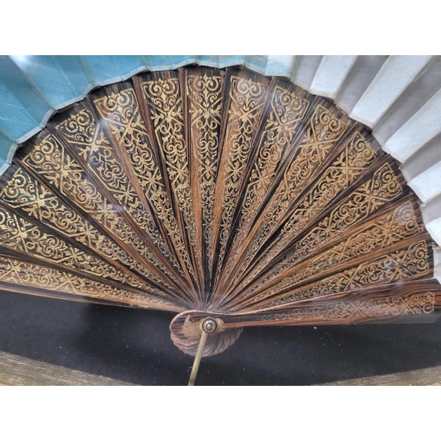 Vintage Framed Jinpra Swallow Hand Fan in Gilded Semi-Oval Shadow Box For Sale In Phoenix - Image 6 of 6