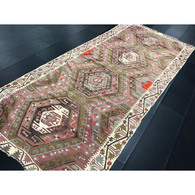 1960s 1960s Vintage Rustic Turkish Handmade Kilim Rug- 4′11″ × 11′1″ For Sale - Image 5 of 11