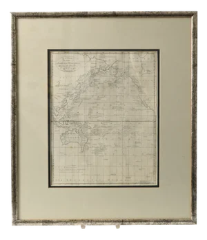 Copperplate Print Map of the Pacific Ocean with Voyages of Captain James Cook, 1790s