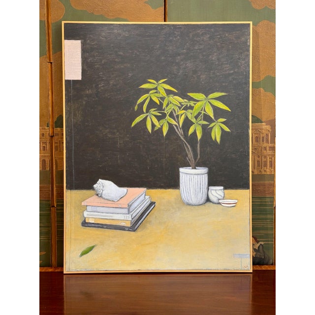 "Still Life with Shell," mixed media on canvas by Richmond artist Claiborne Riley. A white conch shell rests on a stack of...