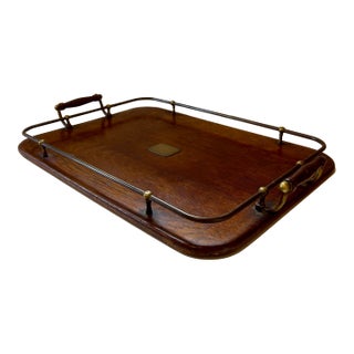 Antique English Oak and Brass Tray For Sale