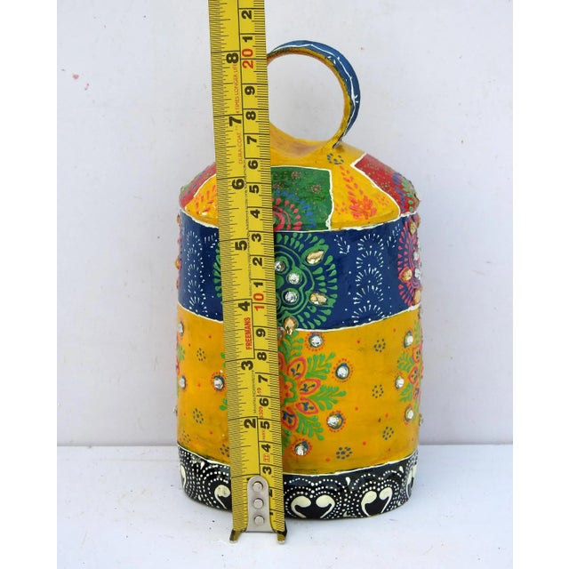 1990s Metal Decorative Emboss Hand Painted Farm Animal Cowbell Copper Brass For Sale - Image 4 of 4
