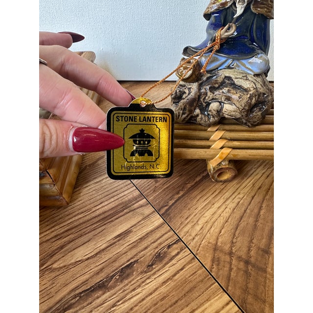 1970s Collection of Asian Ceramic Figures and Wooden Stands For Sale - Image 4 of 9