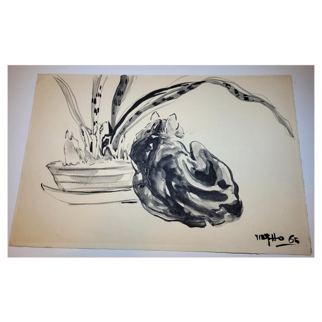 Viet Hô, Cats I, 1965, Watercolor For Sale