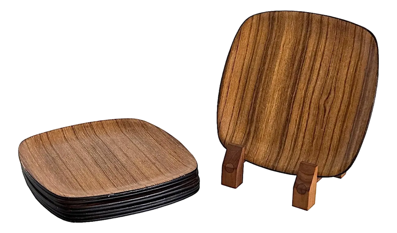 1960s Japanese Teak Bent Wood Plates, Set of 8 | Chairish