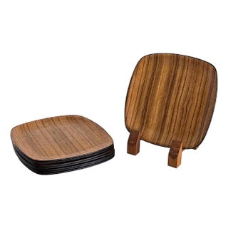 1960s Japanese Teak Bent Wood Plates, Set of 8 For Sale