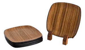 1960s Japanese Teak Bent Wood Plates, Set of 8