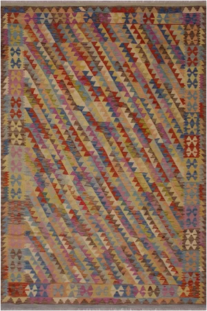 1990s Modern Abstract Hand-Woven Kilim Wool Rug - 6'7" X 9'9"