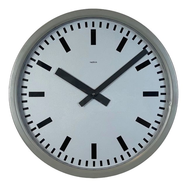 Industrial Grey Station Wall Clock from Nedklok, 1960s For Sale