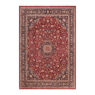 Traditional Kazveen Pak-Persian Red/Blue Wool&Silk Rug - 10'1'' X 14'1'' For Sale