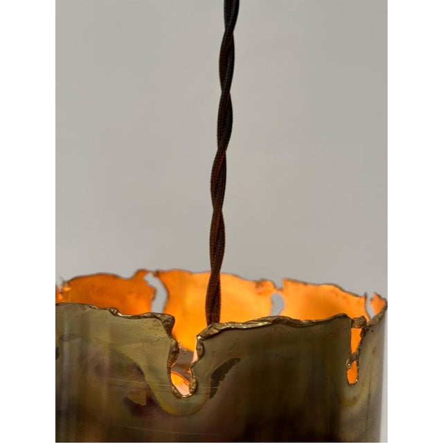 Metal Brutalist Brass Ceiling Lamp attributed to Sven Aage Jensen for Holm Sørensen, 1960s For Sale - Image 7 of 11