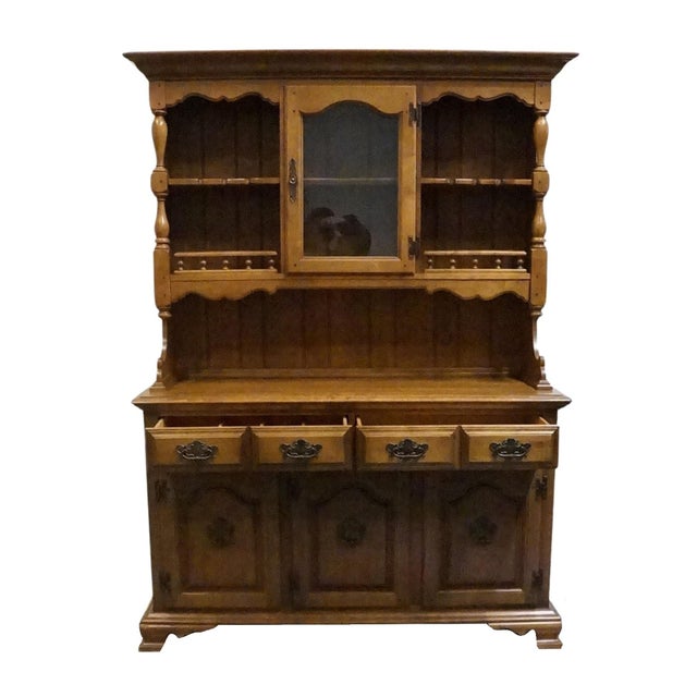 Brown Keller Furniture Solid Maple Colonial Early American 54" Buffet W. Display Hutch For Sale - Image 8 of 15