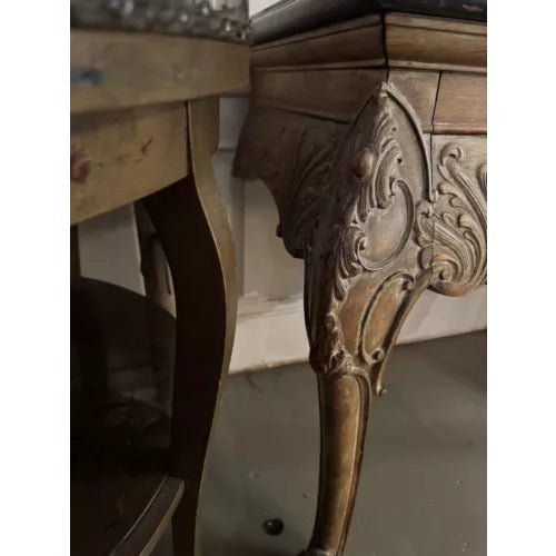 Suspended Rococo Style Hand Carved Cabriole Leg Console Table Faux Marble Top For Sale In Minneapolis - Image 6 of 11