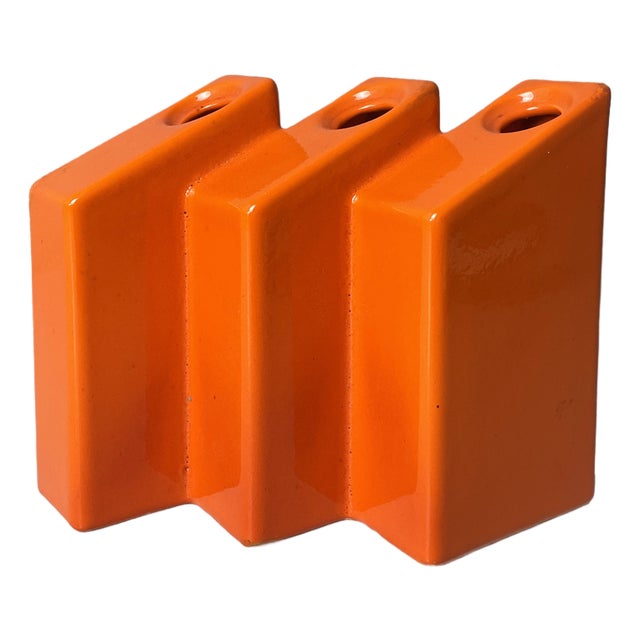 Italian Modern Orange Ceramic Vase by Enzo Bioli for Il Picchio, 1970s For Sale