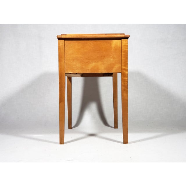 Wood Vintage Original Mid-Century Modern All Wood Maple Finish Sewing Machine Cabinet With Flip-Down Top & Pull Out Drawer For Sale - Image 7 of 14