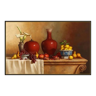 Late 20th Century Still Life with Fruit and Porcelains, Loran Speck For Sale