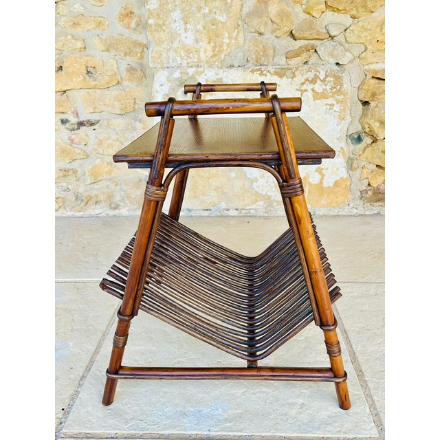 Mid-Century Italian Rattan and Bamboo Side Table, 1960s For Sale - Image 12 of 18