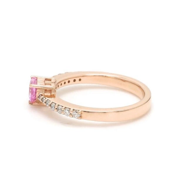 Natural 1.00 cts Pink Sapphire & 0.18 cts diamonds heart ring in 18k gold For Sale - Image 10 of 18