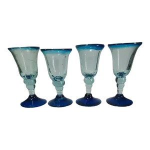 Vintage Set of 4 Vidrios San-Miguel Ocean Blue Recycled Glass Eco Friendly Wine Glasses