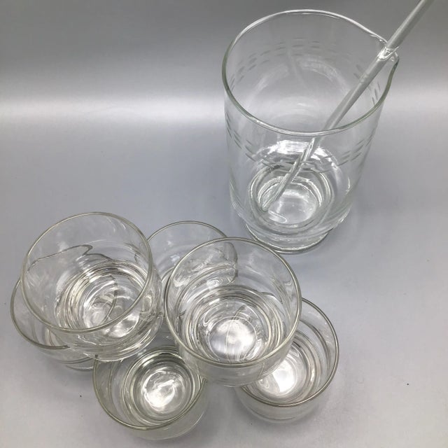 Etched Crystal Martini Pitcher With Glasses Stir Stick and 6 Stemless Martini Glasses - Set of 8 For Sale - Image 12 of 13