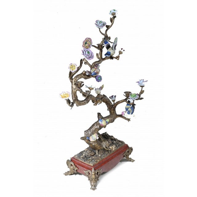 French Bronze Branches with Porcelain Birds and Flowers, Set of 2 For Sale - Image 9 of 18