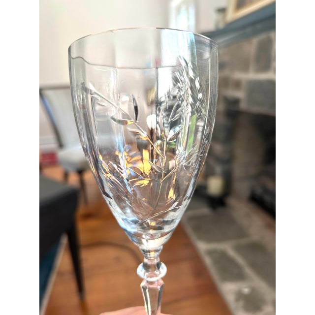 Vintage set of 2 Floral etched Design Wine Glasses 3"D X 7.75"H