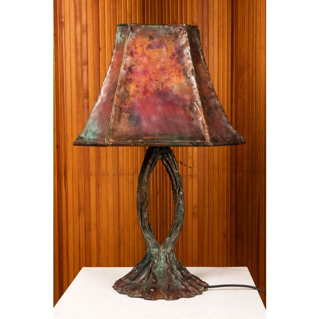 1980s Brutalist Sculptural Table Lamp in Patinated Copper, 1980s For Sale - Image 5 of 11