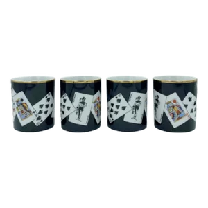 1990s Tiffany & Co. Black Porcelain Playing Card Coffee Tea Mugs- Set of 4