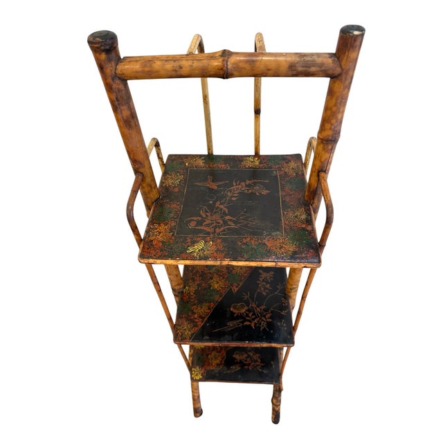 English Antique Rattan Lacquered Tall Etagere For Sale - Image 3 of 12