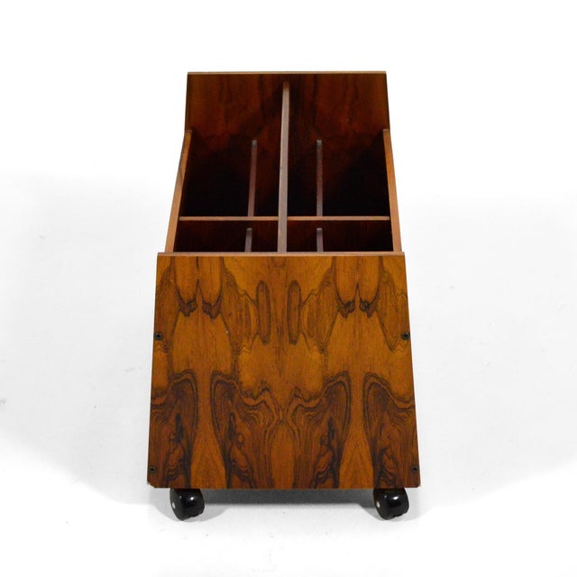 Mid-Century Modern Rolf Hesland Rosewood Rolling Record/Magazine Caddy by Bruksbo For Sale - Image 3 of 6