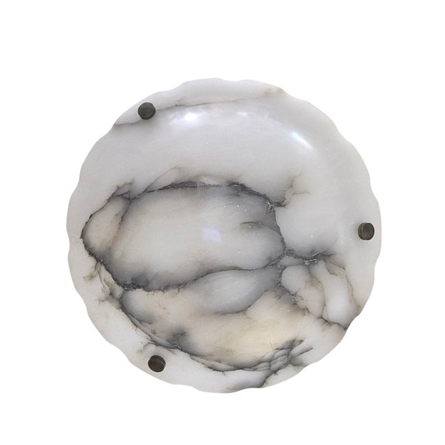 Contemporary 1930s French Art Deco Alabaster Pendant Light, White W/ Charcoal Grey Veining For Sale - Image 3 of 17