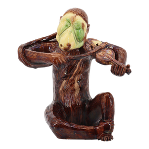 19th Century Monkey Playing Violin, Portuguese Palissy Ware