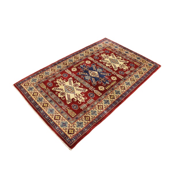 Shabby Chic Shabby Chic Tribal Shirwan Red/Beige Wool Rug - 3'7''x5'8'' For Sale - Image 3 of 10
