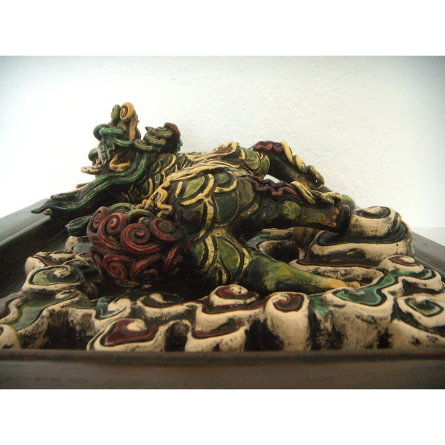 Mounted Antique Chinese Mythical 'Qilin' Dragon, Glazed Shiwan Wall Tile For Sale In Tampa - Image 6 of 10