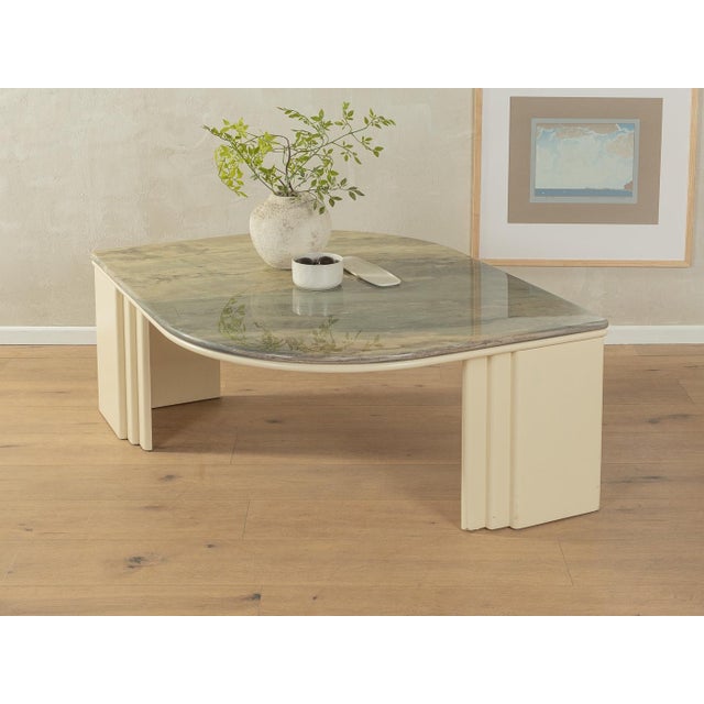 Wonderful 1960s coffee table with a marble top in cream, gray and brown tones and a base in cream lacquered wood. Made in...